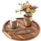 HusNain Wooden Handmade Round Serving Tray for Home Decoration- Wood Tray for Kitchen Dining Room Table - Platter for Office- Candle Tray for Coffee Table, Coffee or Breakfast (Standard)