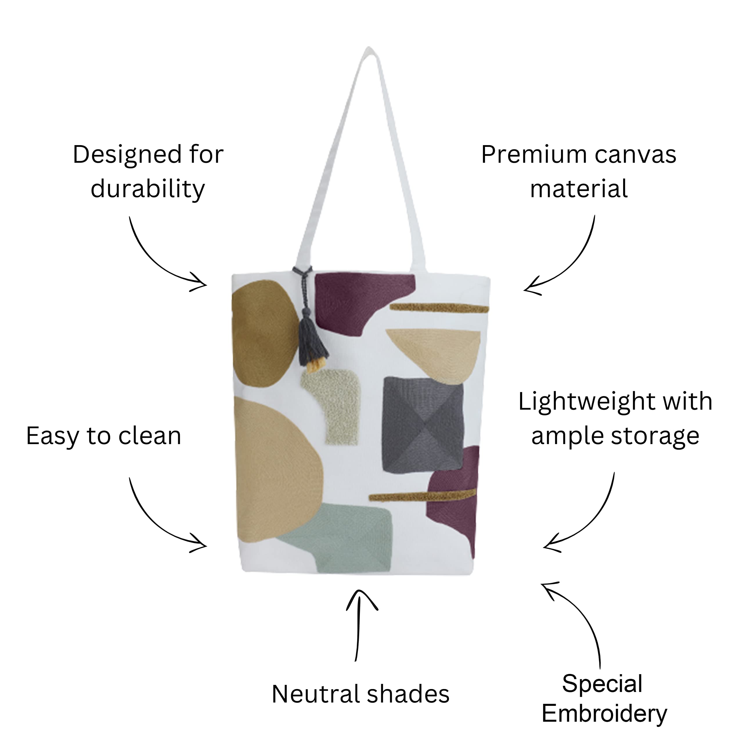 MASQ By Q-One Multipurpose TOTE BAG for Girls and Women, Sturdy, Abstract Embroidered, Durable, Designed for Being Functional and Trendy with Ample Storage