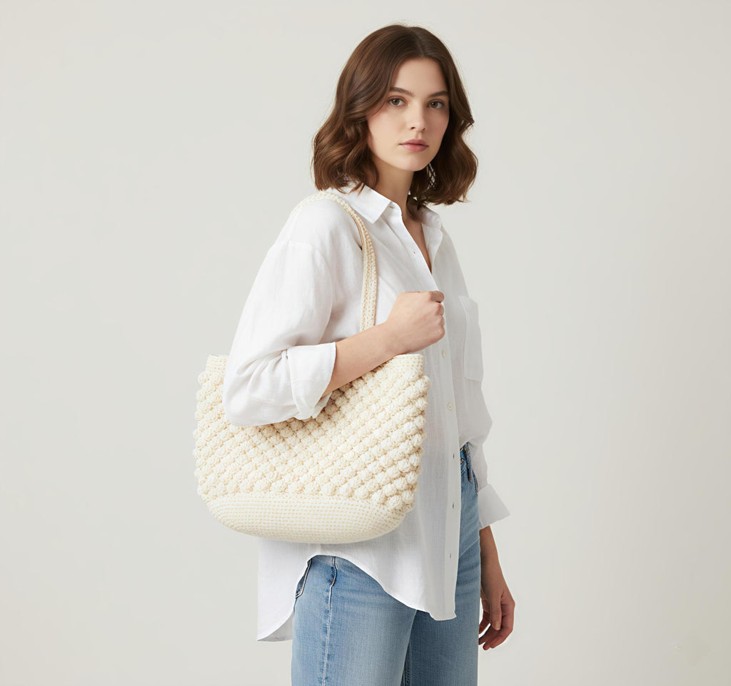 I.F.H CROCHET Crochet Bag Tote crochet purse woman, shopping bag, summer bag beach bag, handbag, shoulder crochet bag colour white