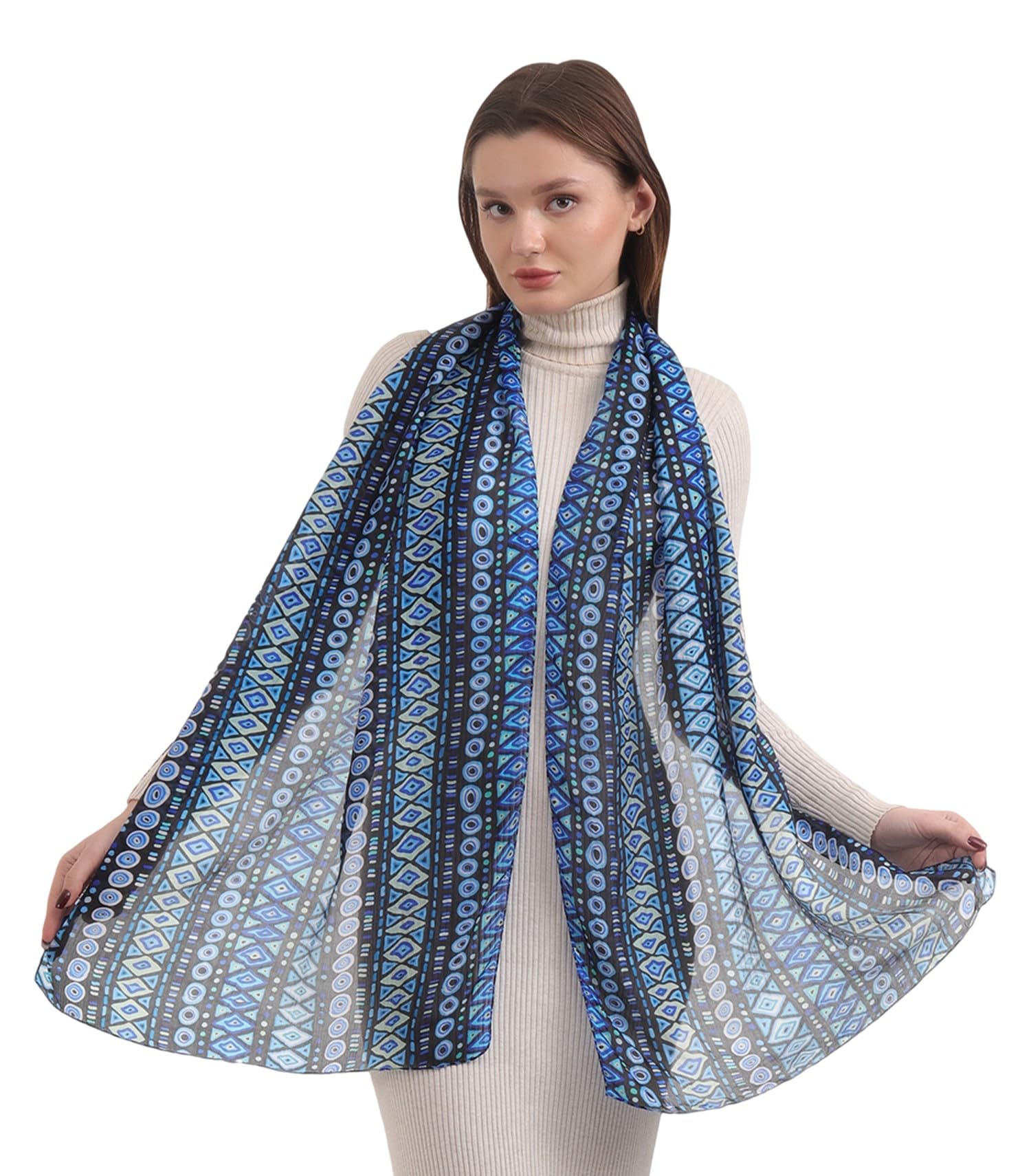 EH 100% Pure Mulberry Silk Scarf for Women, head scarf, neck scarf, hair scarf, digital printed long (22 X 72) (MC 12)