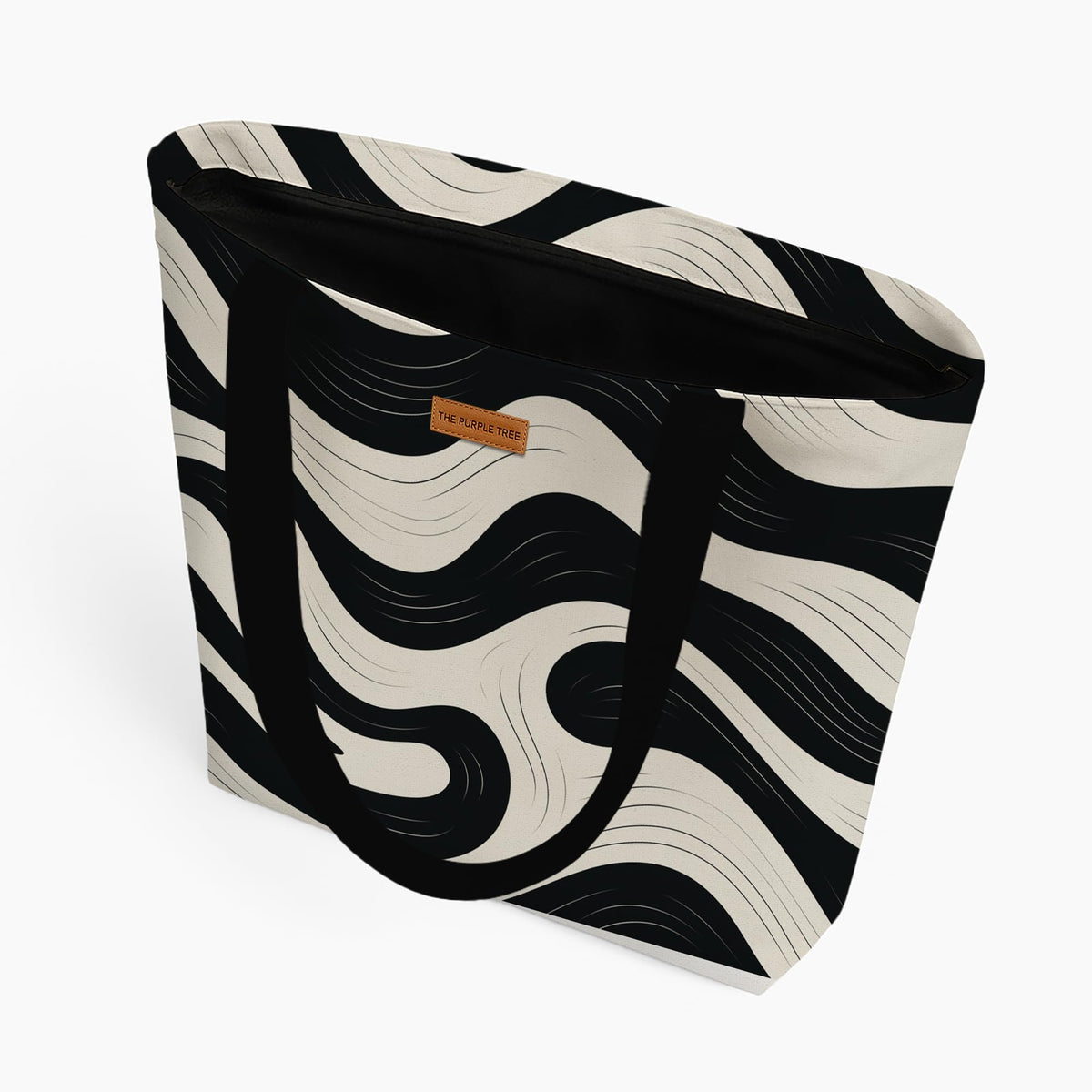 The Purple Tree Eco-Friendly Canvas Tote Bag, Sustainable, Reusable Shopping, Beach, Travel or Everyday Tote, Wide Tote Bag,Monochrome flow