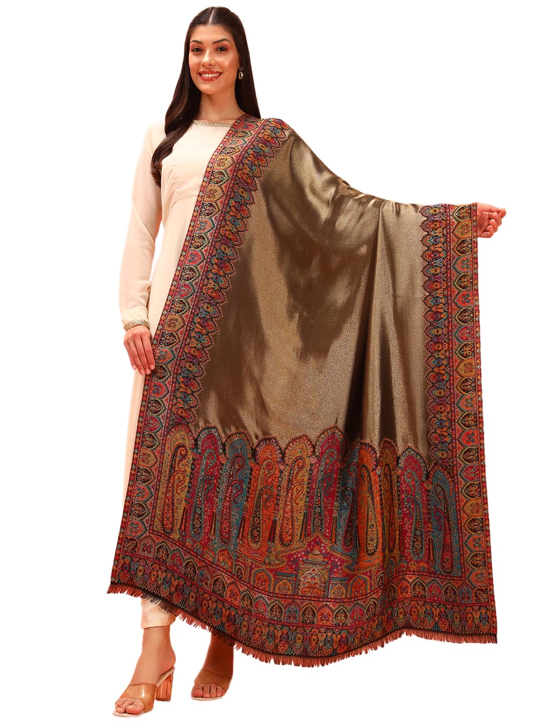 Pashmoda Women Zarvash Fine Wool Kaani Shawl, Authentic Kashmiri Luxury Pashmina Style Shawl, Stole, Medium Gents Lohi, Size (40x80 Inches, Multi Color) MZSS06