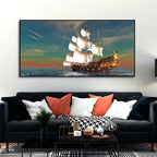 VIBECRAFTS Sailing Ship On the Ocean Canvas Wall Painting With Frame for Living Room Drawing Room Bedroom Home|Office|Gift (PTVCH_2203NN)
