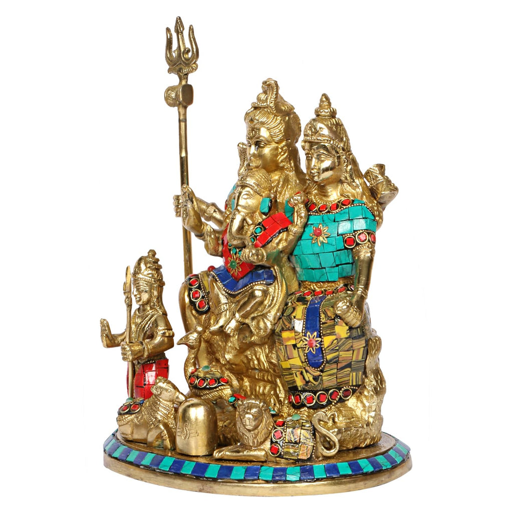SVARUP Brass Shiva Parvati Shiv Parivar Shankar Bhagwan Ganesh Family Murti Idol Statue Sculpture Multicolor Height 10 Inch
