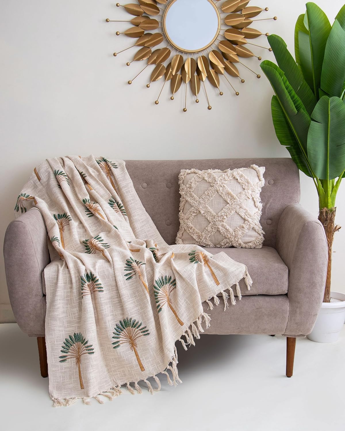 DMAASA Cotton Sofa Throw Blanket – Handblock Print Palm Tree Design, 50x70 Inch Lightweight Tropical Boho Decor for Couch, Bed, or Living Room (Pack of 1) Kafalo
