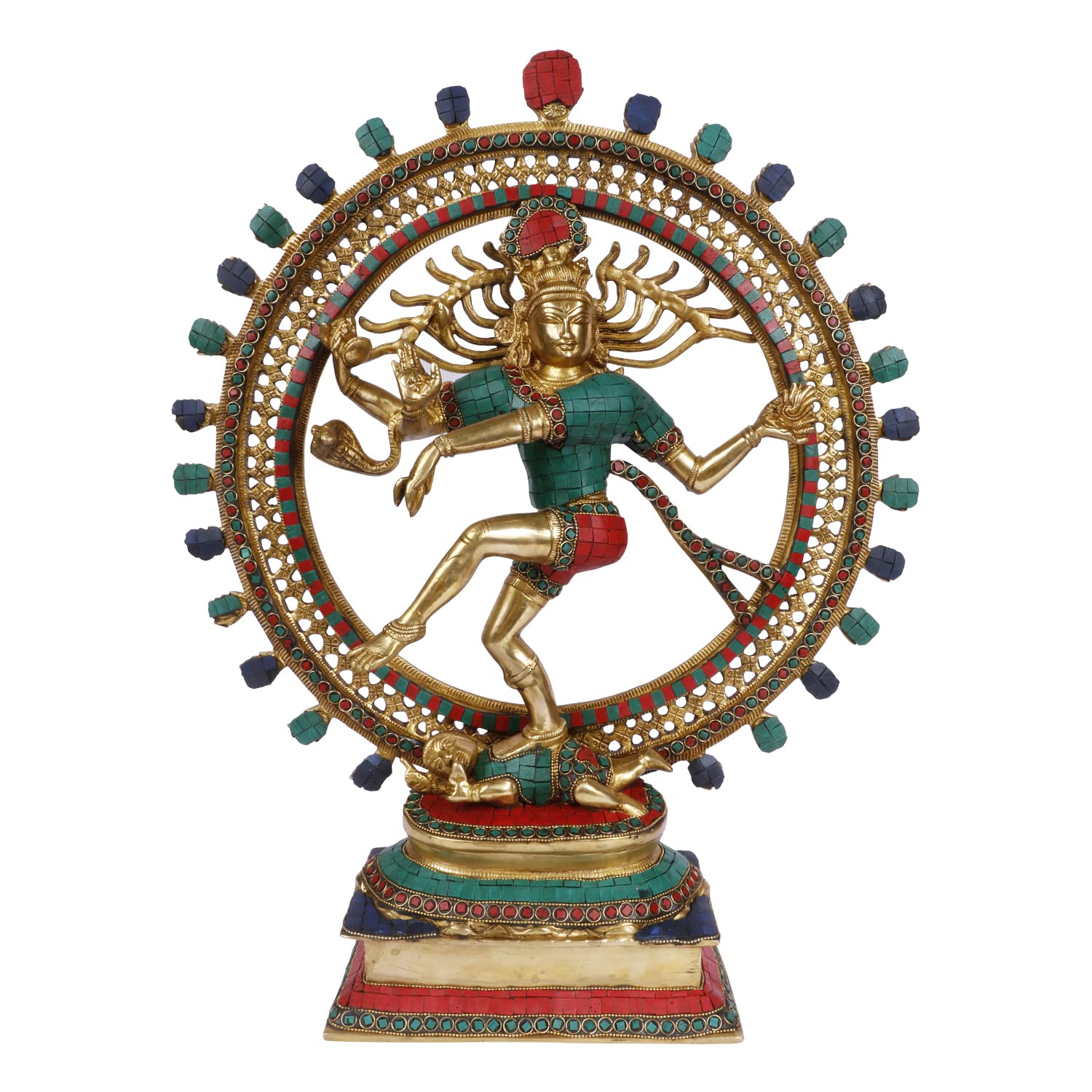 ARTVARKO Brass Big Natraja with Multicolor Gemstone Handwork Height 22 Inches
