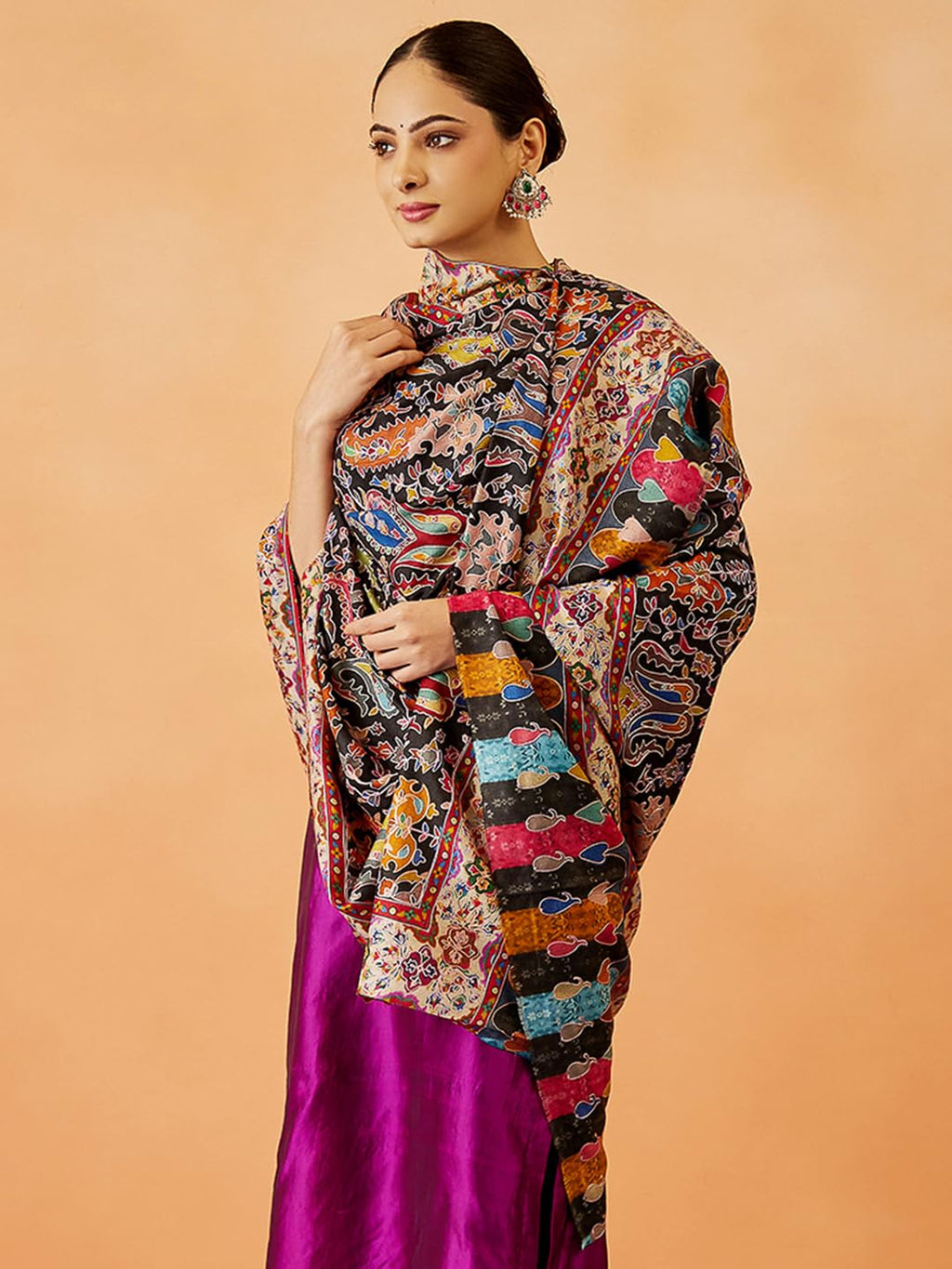 Pashmoda Women Zarmina Fine Wool Fabric Pashmina Kalamkari Embroidered Shawl, Stole and Wrap, Sustainable and Natural Fabric, Heritage Kashmiri Pashmina(Size 40x80)