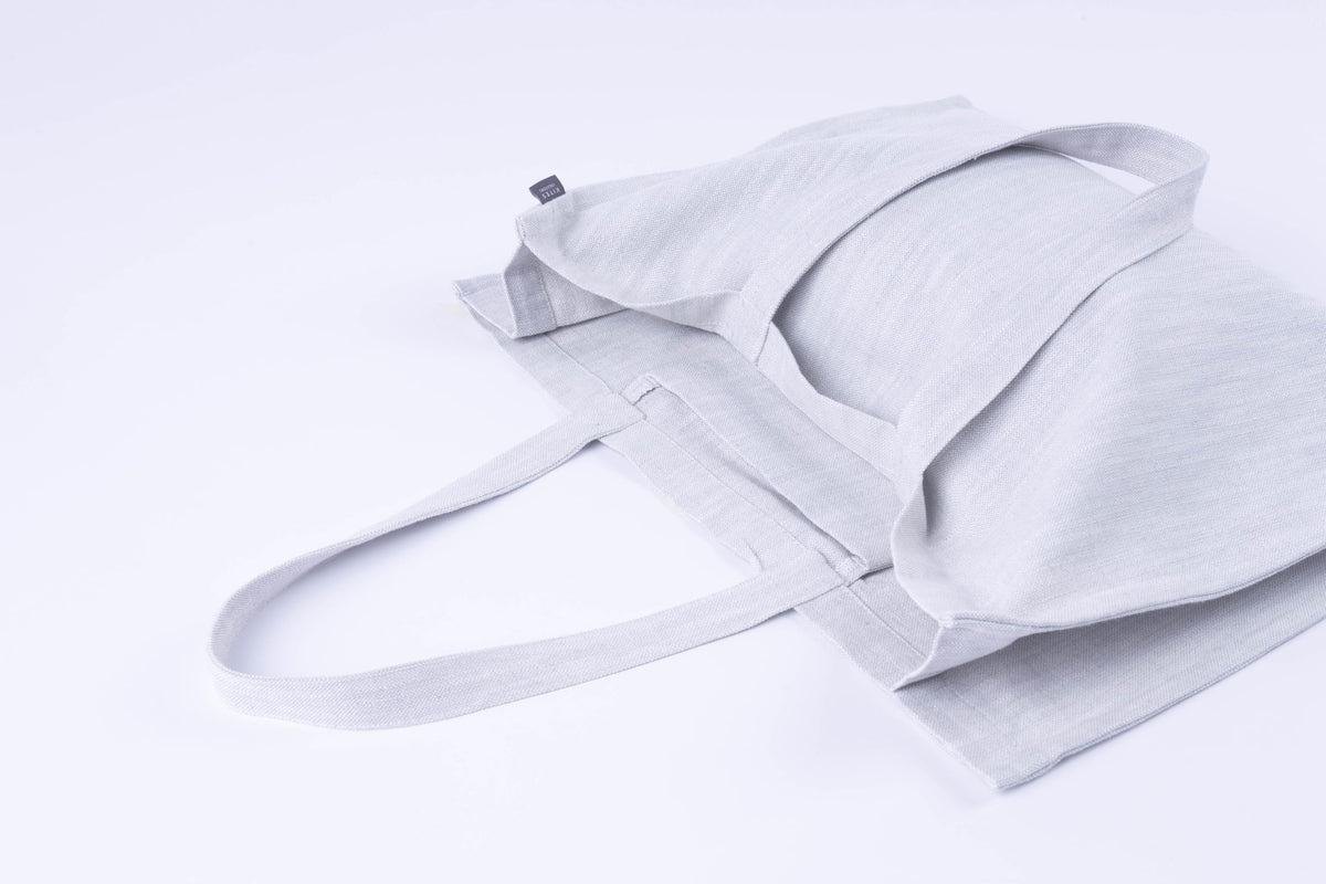 KITES CREATIONS 100% Cotton Shopping Bag, Stylish & Shoulder Tote with Inner Pocket, Perfect for Grocery, Travel, Shopping, Chambray Slub (14”x17.5”x5.5”), Set of 5 - L.Gray