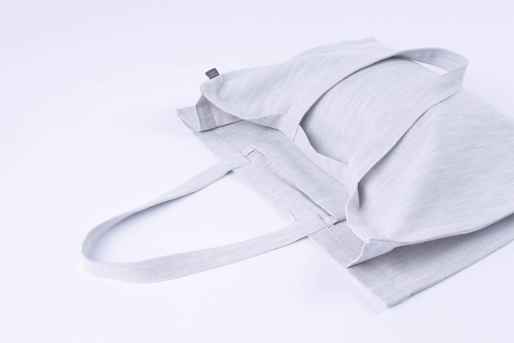 KITES CREATIONS 100% Cotton Shopping Bag, Stylish & Shoulder Tote with Inner Pocket, Perfect for Grocery, Travel, Shopping, Chambray Slub (14”x17.5”x5.5”), Set of 10 - L.Gray