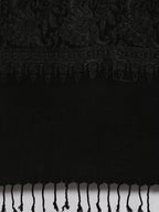 Pashmoda Women’s 100% Pure Wool Aari Embroidered Stole, Shawl and Wrap, Woolmark Certified, Sustainable and Natural Fabric (Size 28x80) (Black)