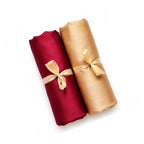Leaf & FEATHER™ Muna Satin Hijab Scarf for Women | Pack of 2 Hijab Set | 200 x 70 cm | Silky Smooth & Lightweight | Premium Everyday Color Collection (8. Gold - Crimson Red)