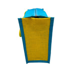 JUTEKA Multicolor Jute Bag for Shopping, Lunch, Tiffin, Grocery with Zip Closure and Padded Cotton Handles… (Blue)