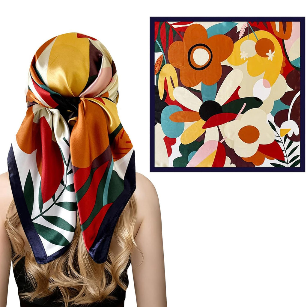 Ahamo Square Silk Like Head Scarf for Women 90 x 90 cm Silky Satin Hair Scarf Elegant Bandana Head Wrap Lightweight Neck Scarf for Hair Wrapping Sleeping Travel Daily Fashion Accessories
