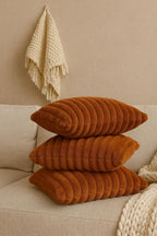 AWARD VELVETS Premium Faux Rabbit Fur Plush Luxury Soft Fluffy Striped Decorative Throw Pillow/Cushion Covers for Sofa, Couch, Living Room - (Rust, 16 x 16 inch) Set of 1