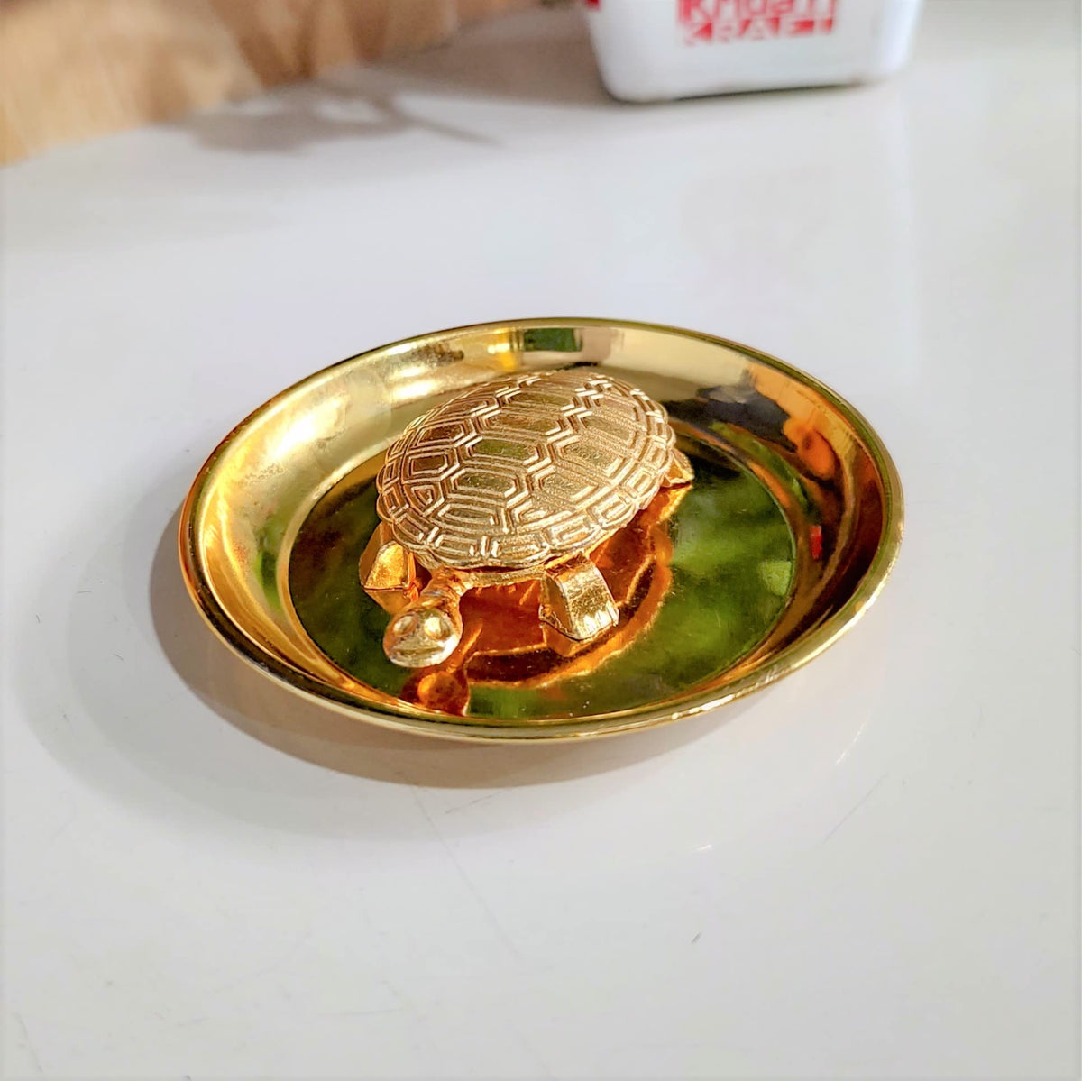 KridayKraft Kachhua (Turtle) with Plate for Vastu Feng Sui,Kachua Yantra for Good Luck & Evil Eye Protection,Metal Tortoise Staute Animal Showpiece Figurine & Gifting Items..., Gold