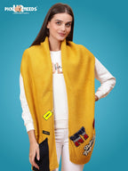 Pick Ur Needs Women Winter Woolen Muffler with Trendy Patch Design Soft Warm Knitted Scarf for Girls & Ladies Stylish Casual Mufflers (Yellow)