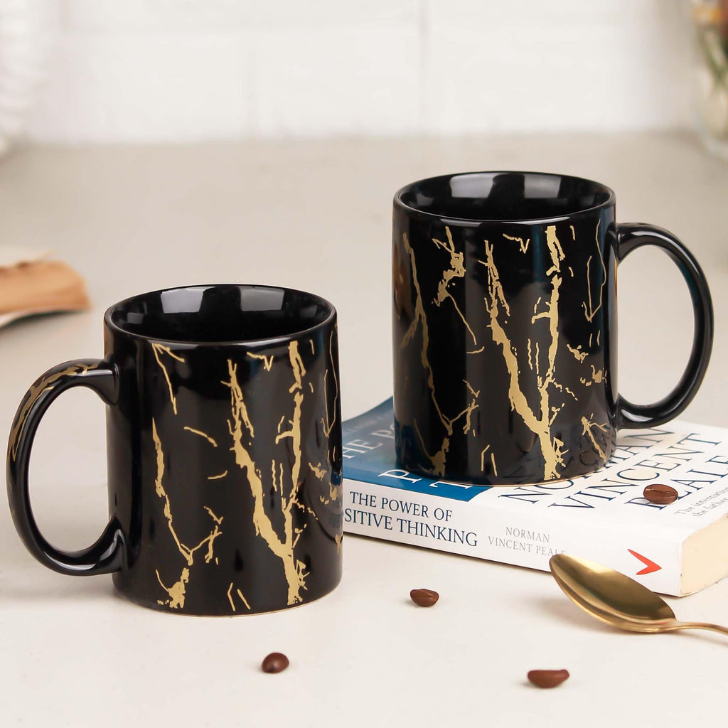 The Earth Store 370ml Black Copper Pipe Mug, Handmade Ceramic Mug for Coffee, Tea, Microwave Safe Ceramic Coffee Mug for Every Occasion (Set of 2)