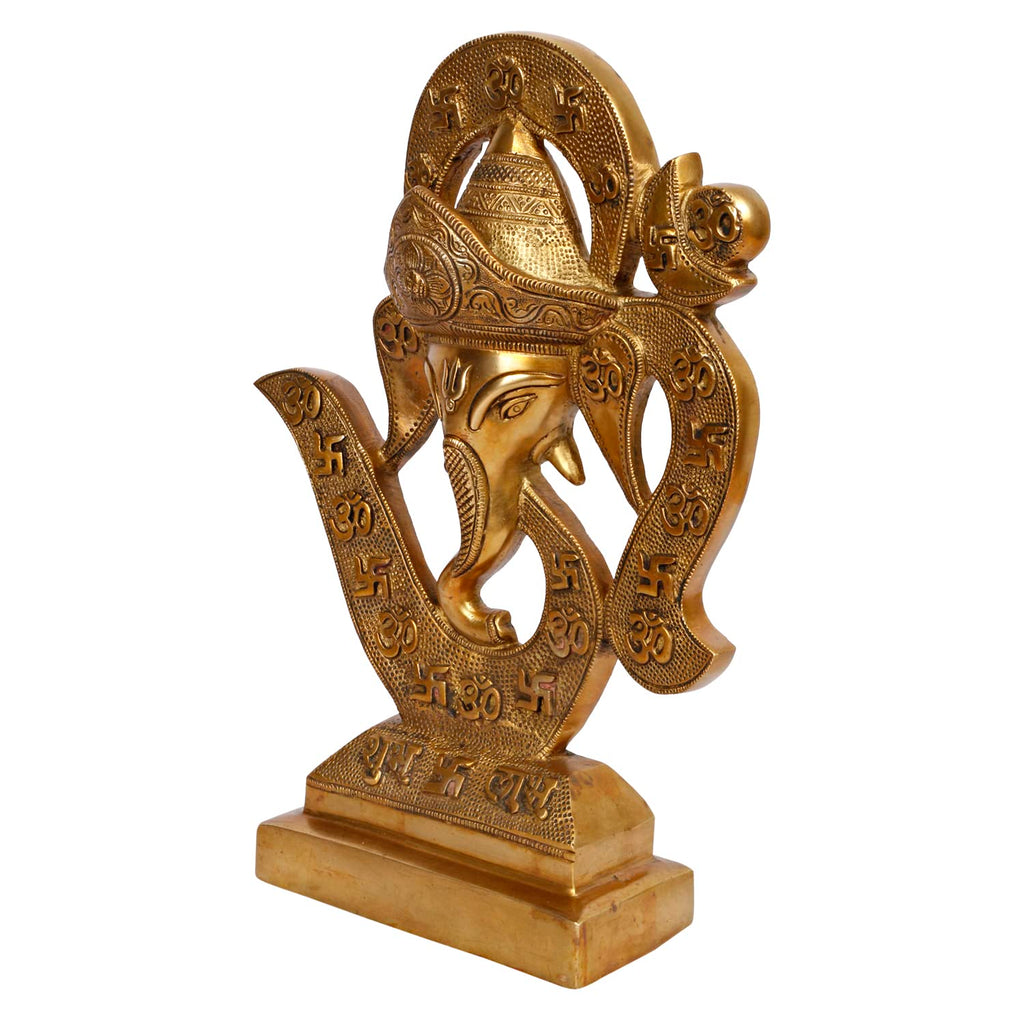 ARTVARKO Brass Om Swastika Ganesha Murti Shubh Labh Ganesh Idol Statue for Home Décor Mandir Temple Gift Showpiece 13.5 Inch.
