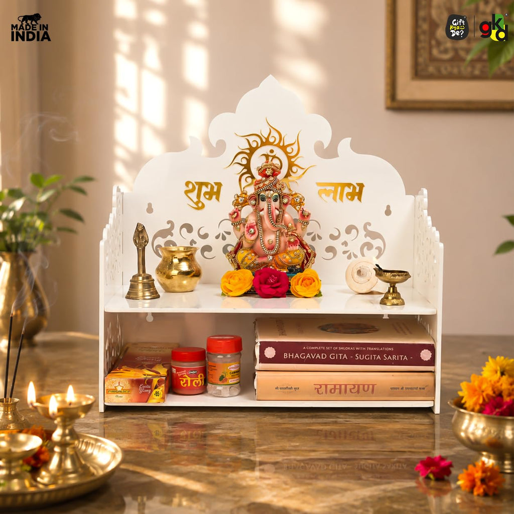 Gift Kya De Acrylic Wall Temple for Home, Pooja Mandir with 2-Tier Storage, Puja Mandir, Home Temple, Mandir Decoration Items for Office, 15 x 15 x 8 Inch