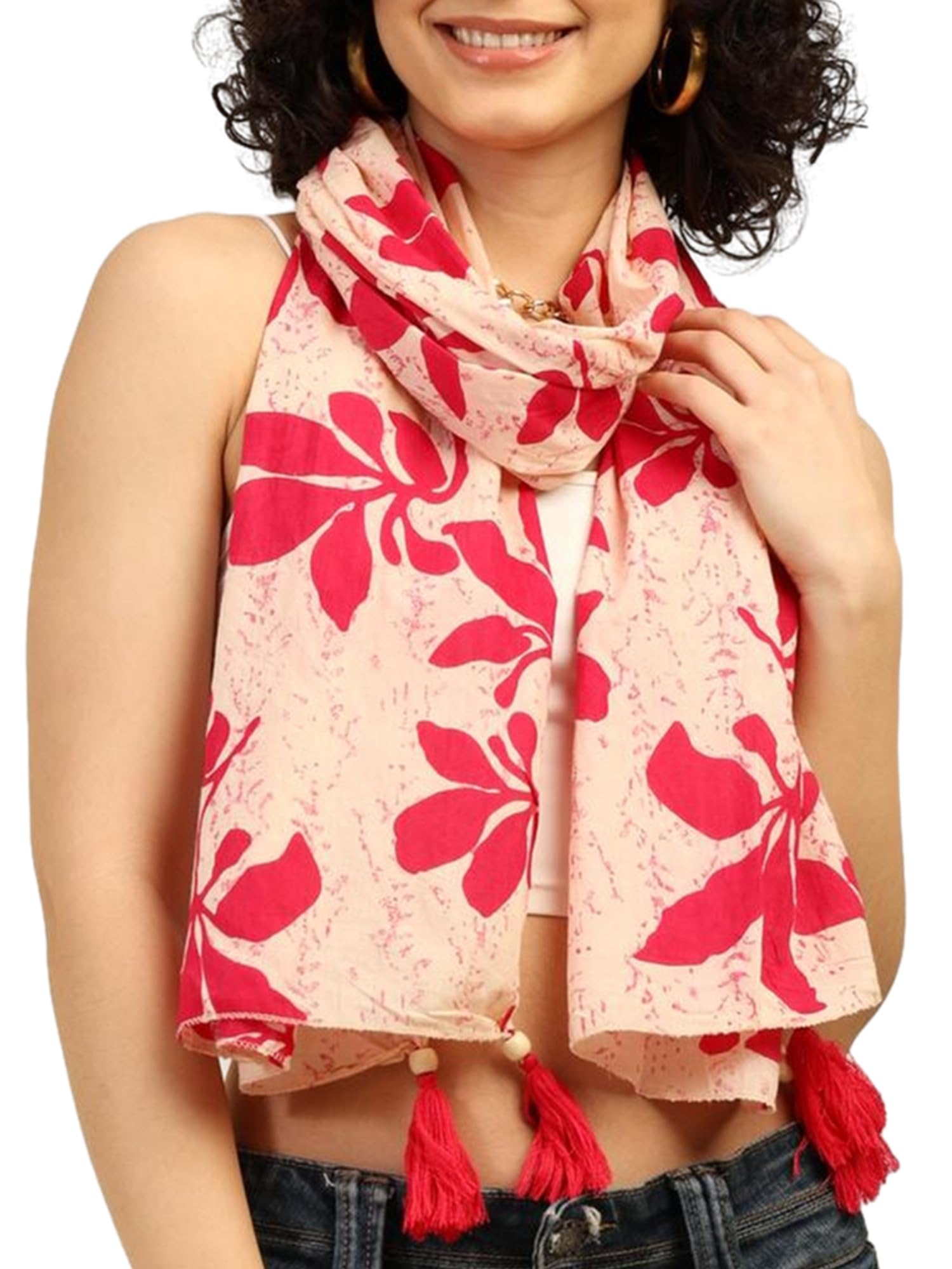 KE KANHA EXPORTS Cotton Scarf with Tassels|Scarf for Women Stylish|Stole for Women|Breathable Boho Beach Summer Wrap|Multicolor Scarf|Easily Fits 180 * 50 CM
