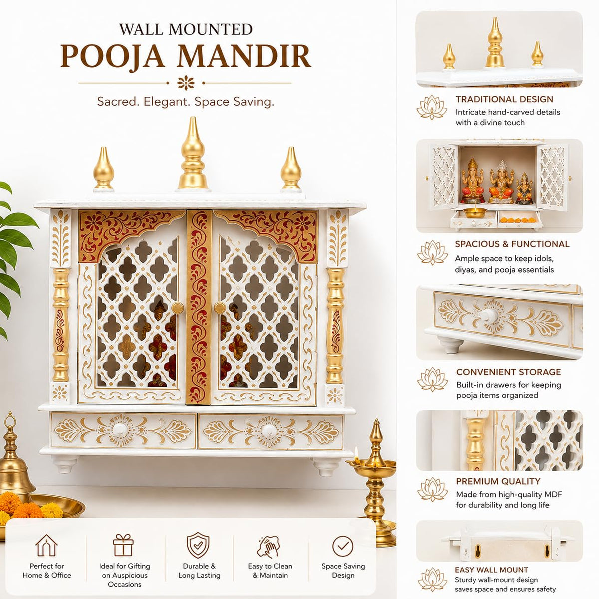 Kamdhenu art and craft Wooden Temple/Home Temple/Pooja Mandir/Pooja Mandap/Temple