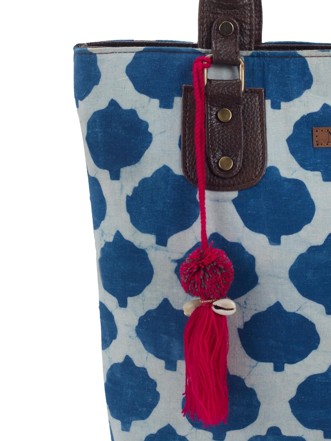 NEPRI Office Pouch Tote Bag | Stylish Set of 2 Tote Bags for Women| Vegan Leather & Handblock Printed Fabric Handbag with Double Handle Shoulder Strap| Daily & Travel Use | WPT-006-17