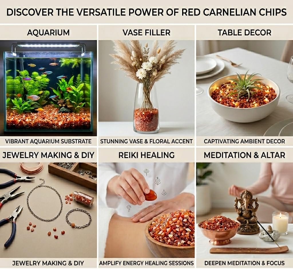 Shubhanjali Natural Red Carnelian Crystal Chips Stone 250 GM | Gemstone Chips for Jewellery Making, Crystal Tree, Resin Art, DIY Crafts, Meditation, Reiki, Feng Shui, Vastu & Home Décor