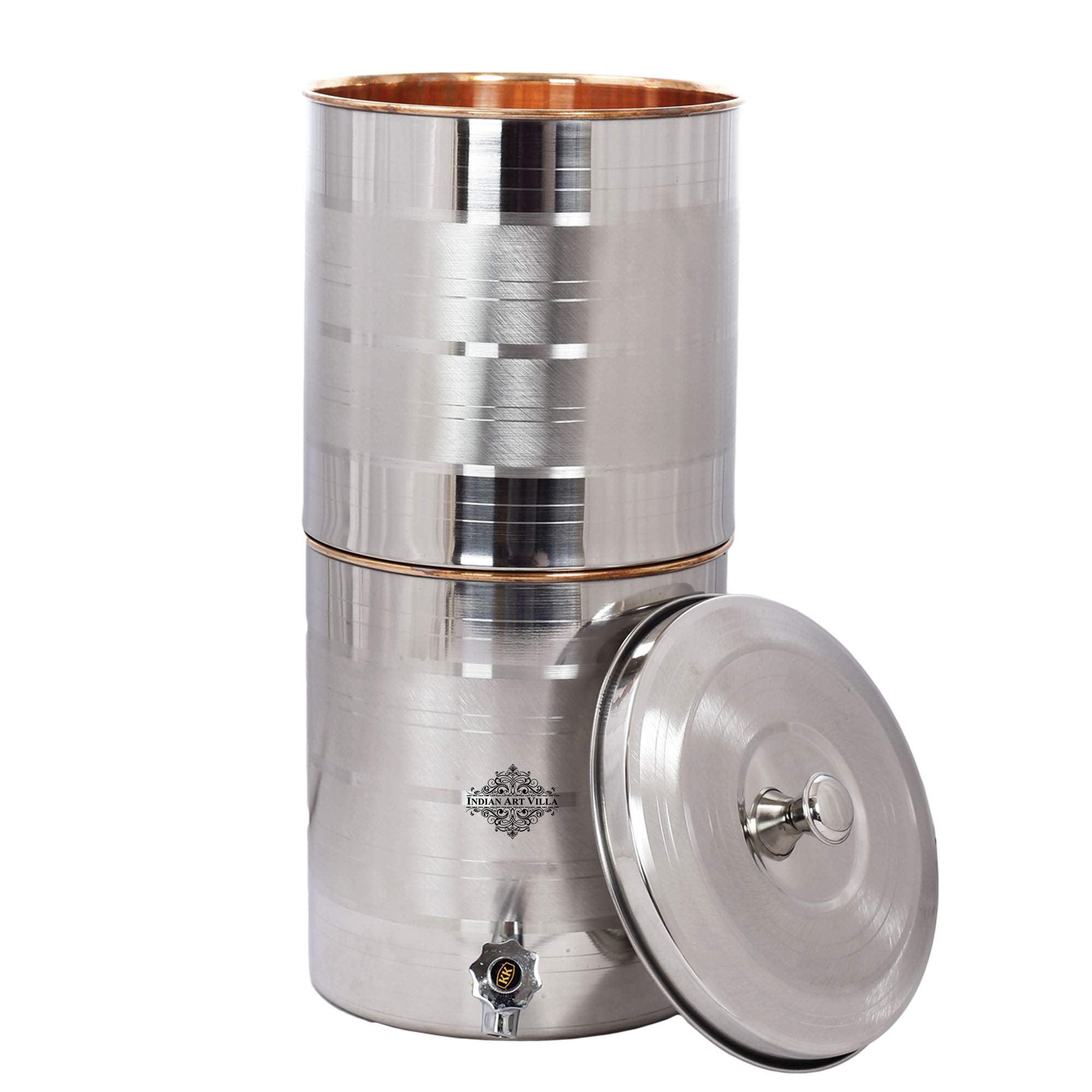 Indian Art Villa Luxury Design Steel Copper Filter Water Pot Tank (20 L, Silver and Brown) - Pack of 1