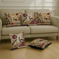 STITCHNEST Satin Cushion Covers Cranes with Tribal Botanical Motifs in Earthy Tones, 16x16 Inch, Pack of 5 for Sofa, Living Room or Boho Minimalist Interiors