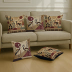 STITCHNEST Satin Cushion Covers Cranes with Tribal Botanical Motifs in Earthy Tones, 16x16 Inch, Pack of 5 for Sofa, Living Room or Boho Minimalist Interiors