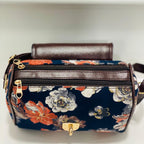 Shigora Women's Premium Cotton Printed Vegan Leather Satchel Bag For Women | Satchel Handbag for Work | Ladies purse | Medium Top Handle Handbag with Lock Closure (Navy Blue)