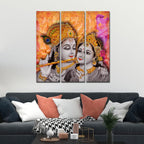 VIBECRAFTS Beautiful Radha Krishna Playing Flute 3 Pieces Canvas Wall Painting Fitted With Wooden Frame For Home | Office | Living Room | Gifts (PTVC3Pcs1_9542)