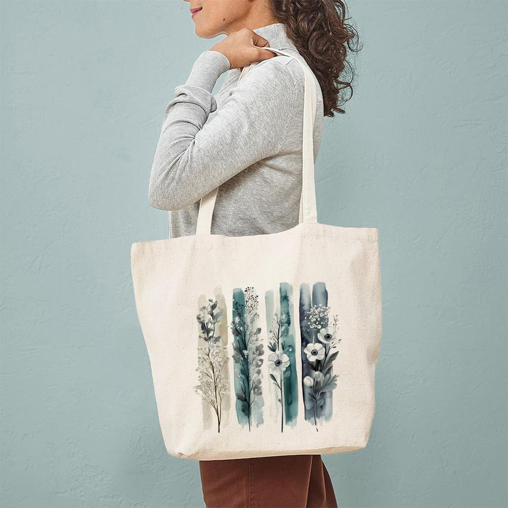 Heu Floral Art Canvas Tote Bag | Eco-Friendly Reusable Cotton Shoulder Bag | Minimal Botanical Print Shopping Tote for Women & Men