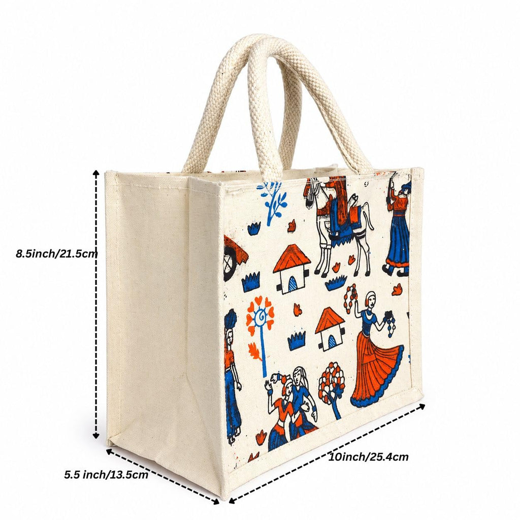 Printed Canvas Tote Bag | Eco-Friendly Reusable Multipurpose Shopping & Gift Bag with Cotton Rope Handles | Assorted Designs | 10(L) x 8.5(H) x 5.5 (w) Inch (Pack of 5)