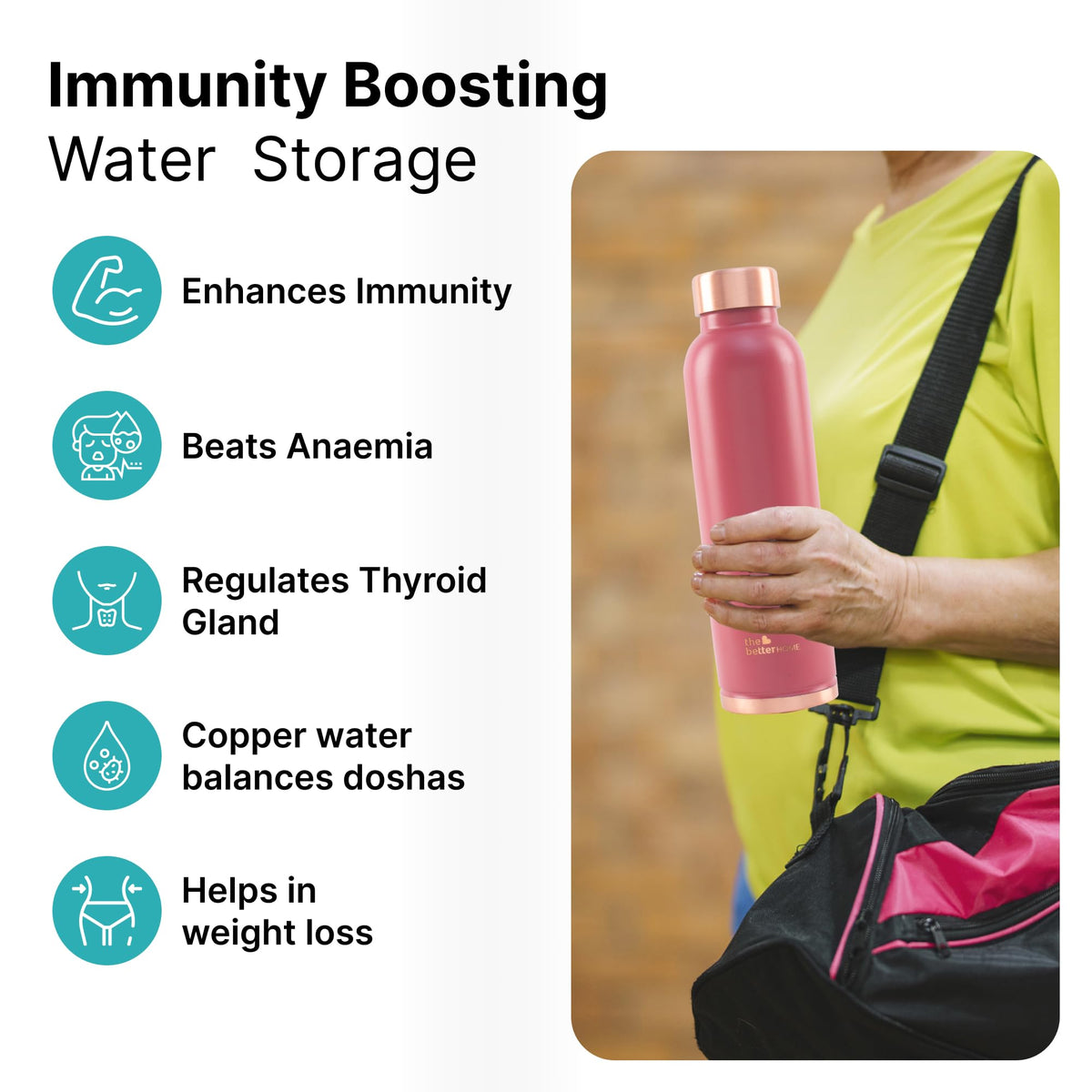 The Better Home Copper Water Bottle | Copper Water Bottle 1+ Litre | With Anti Oxidant Properities | Provides Health Benefits | Pure Tamba | Maroon