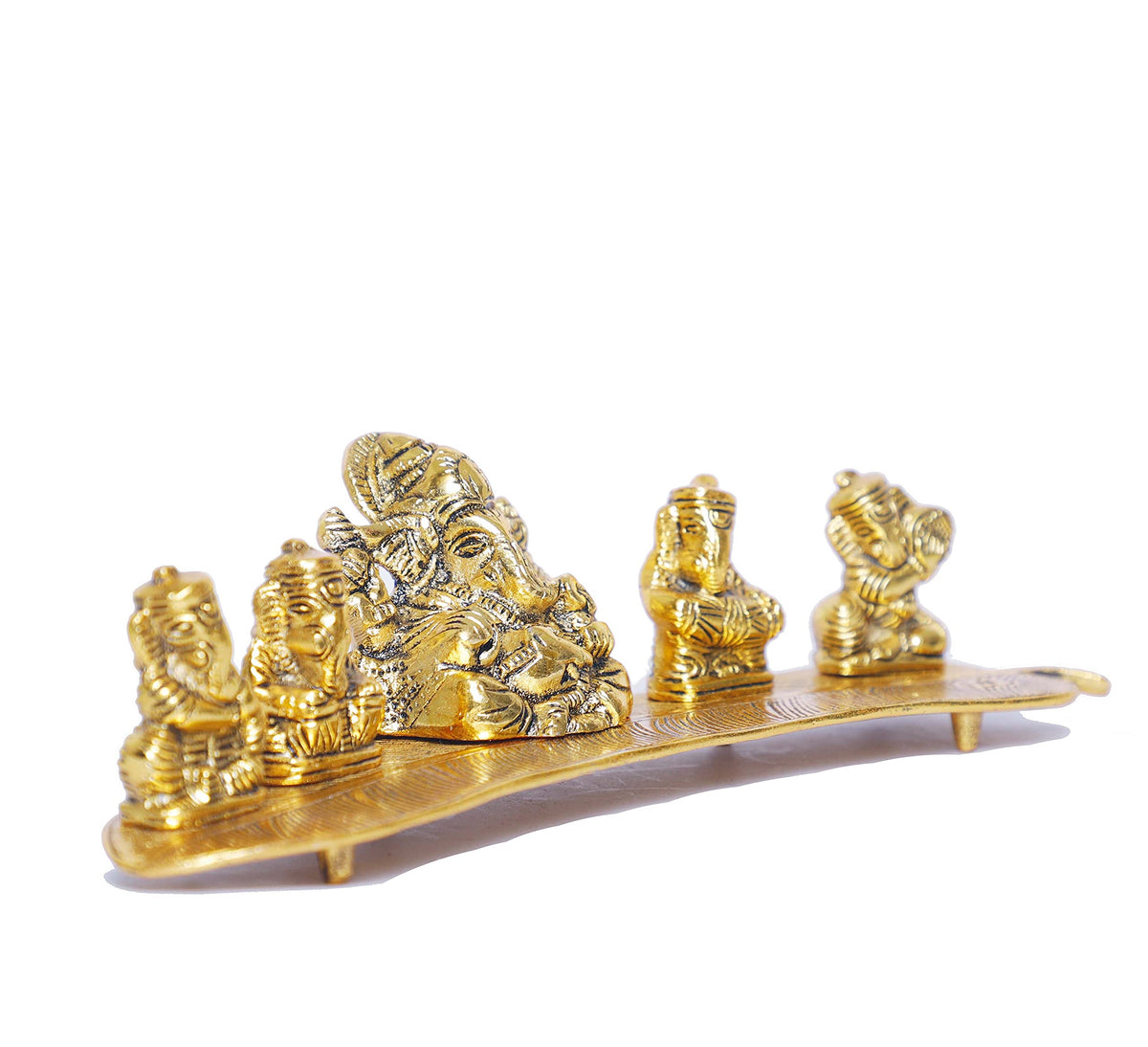 KridayKraft White Metal Gold Plated Ganesha on Leaf with Musical Instrument Metal Statue for Pooja,Home & Office Décor Ganesha Murti Idol,Showpiece Figurines,Religious Idol Decorative Gift Article...