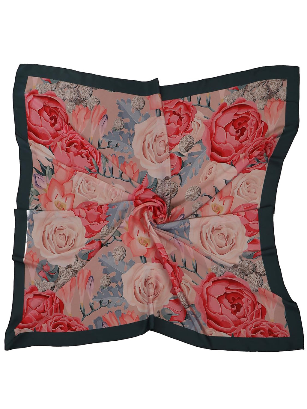leeza store Women's Silk Scarf For Women – Muted Dusty Pink Rose Digital Printed Stole, 40 X 40 Stylish Neck Wrap, Hair & Head Scarf