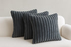 AWARD VELVETS Premium Faux Rabbit Fur Plush Luxury Soft Fluffy Striped Decorative Throw Pillow/Cushion Covers for Sofa, Couch, Living Room - (Dark Grey, 16 x 16 inch) Set of 2