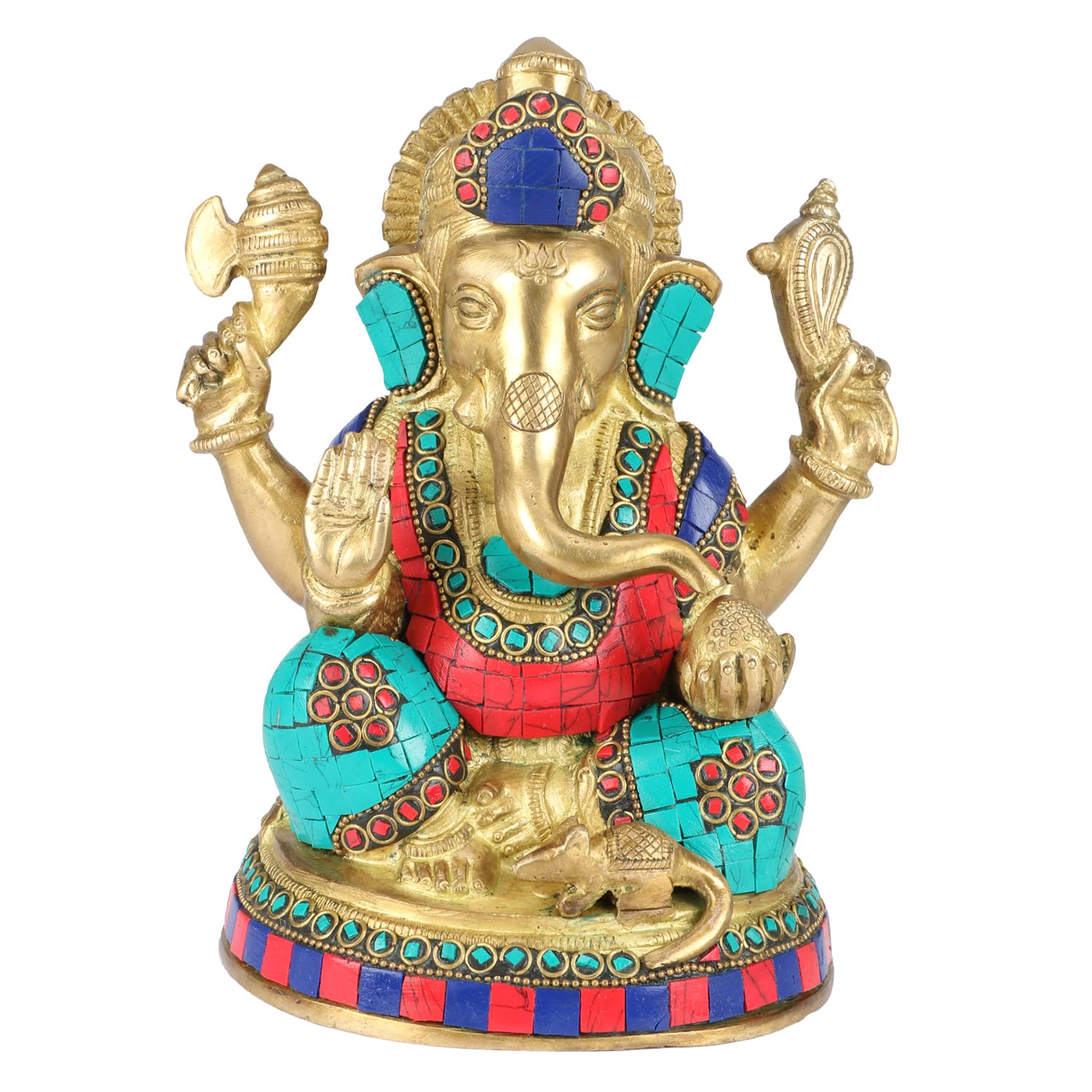 SVARUP Brass Ganesha Idol for Home Decoration Ganpati Statue Murti for Gift Height 8 Inch Weight 3 Kg Color Multicolor