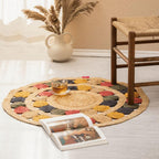 ATRANGI STUDIO Round Jute Rug | Handwoven Braided Design Mat | Circular Floor Rug for Living Room, Bedroom, Reading Corner | Boho Home Decor | 3x3 feet, Colourful