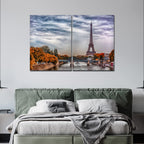 VIBECRAFTS Eiffel Tower And Seine River 2 Pieces Canvas Wall Painting Fitted With Wooden Frame For Home | Office | Living Room | Gifts(PTVC2Pcs1_17504)