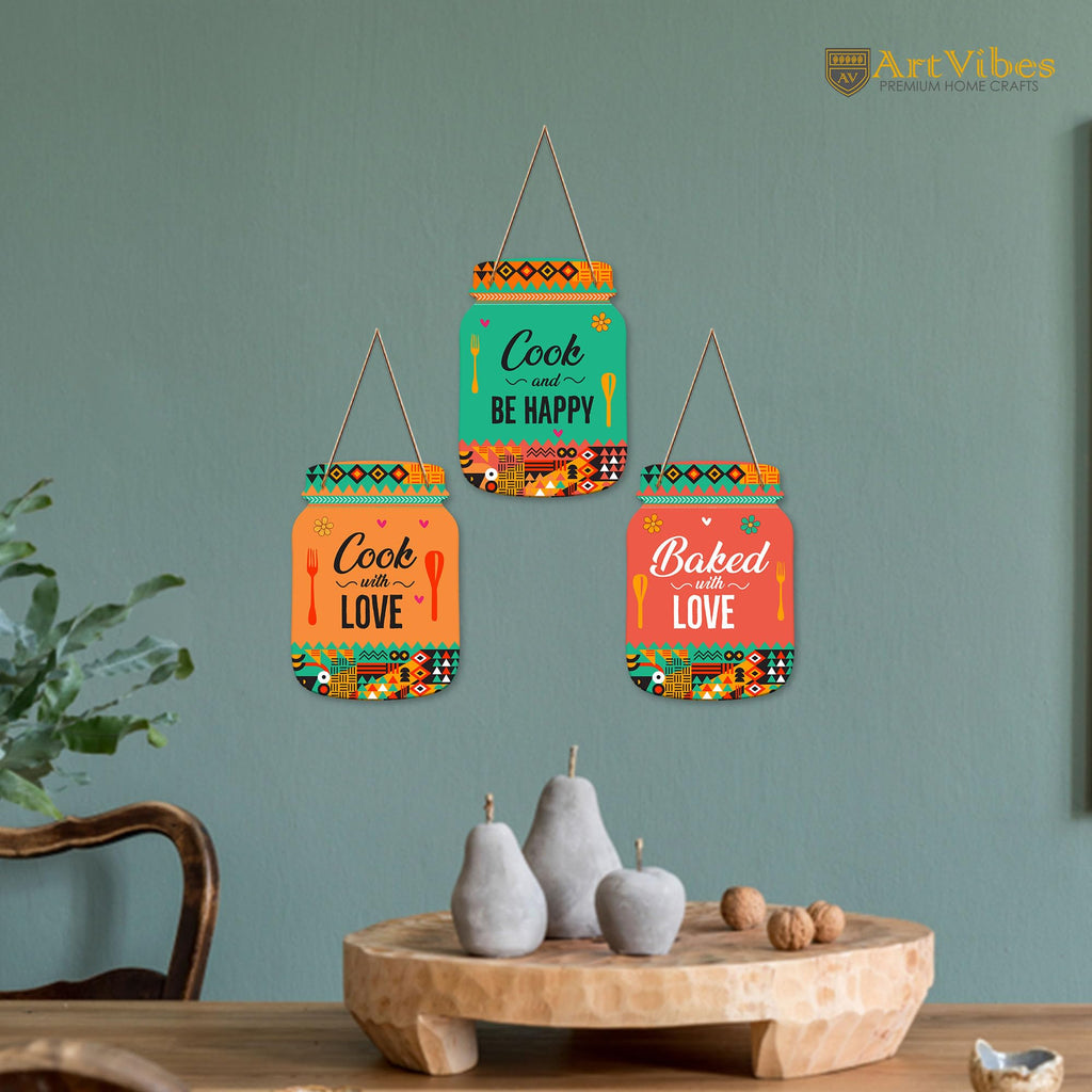 Artvibes Cook with Love Wall Decoration Items for Kitchen | Cafe | Restaurant | Quotes Decor Item | Printed Wall Decoration | Kitchen Quotes Decor Item | Wall Art | Wall Poster (WH_8913N), Set of 3