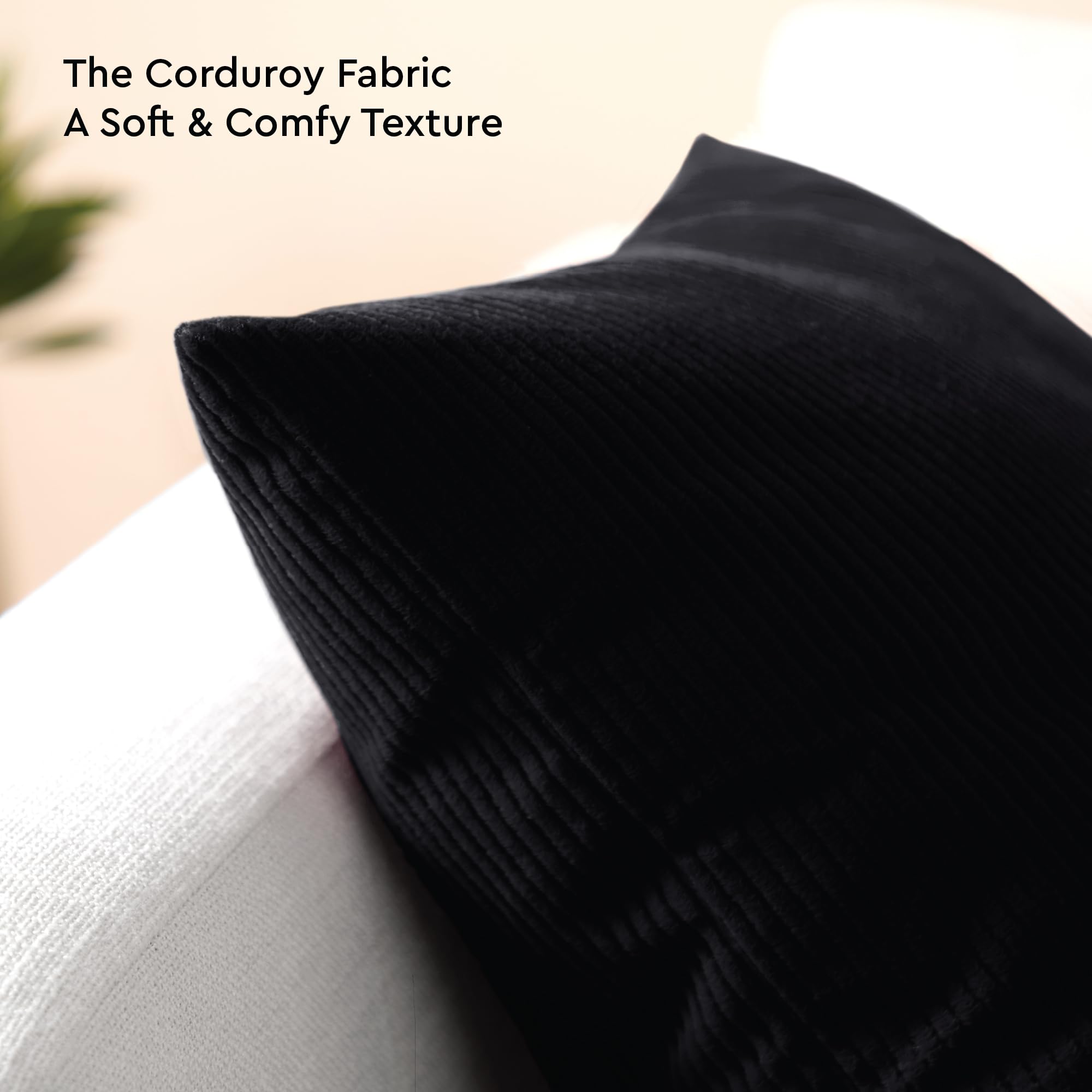 Encasa XO Corduroy Cushion Covers, No Inserts, Set of 2, Black