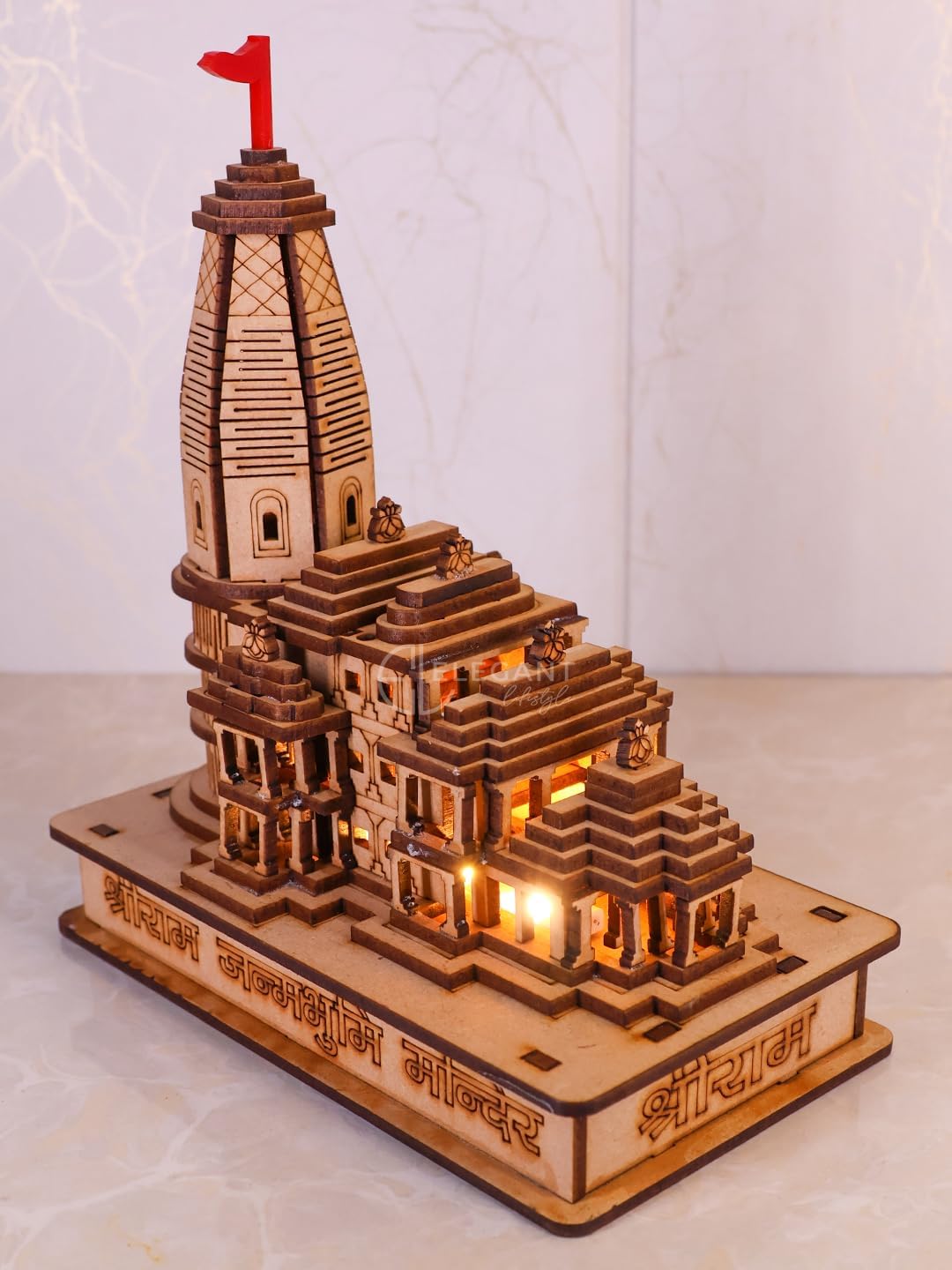 Ram Mandir Ayodhya Model - Perfect DESIGN for Devotees | Ram Mandir Wood - Diwali Decoration Items for Home Decore | Car Dashboard Accessories | Spiritual Gifts LED LIGHT(6*4 INCH) (Traditional)