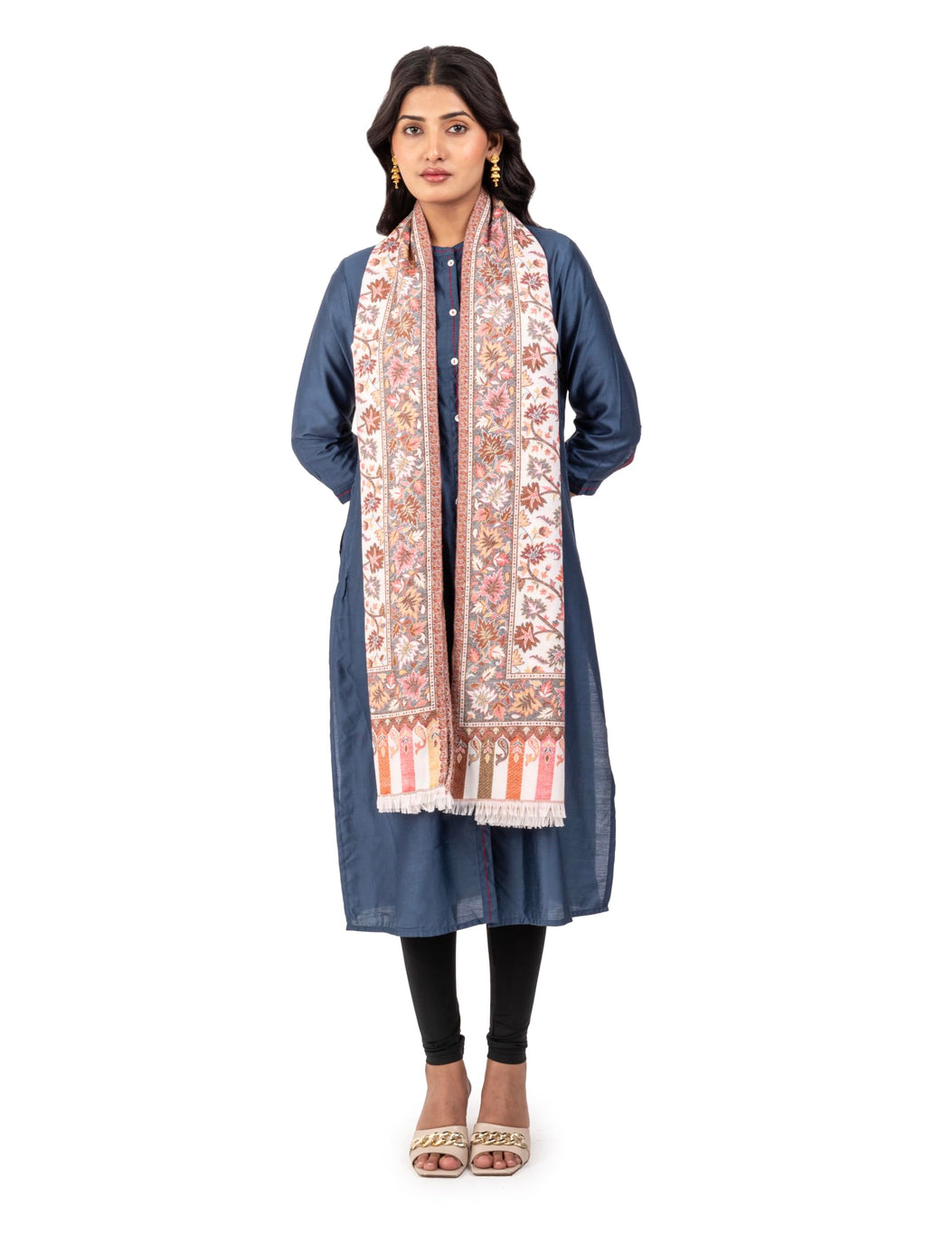 Naureen Women Faux Pashmina Shawl with Floral Artwork, Warm and Soft, 40x80 inch