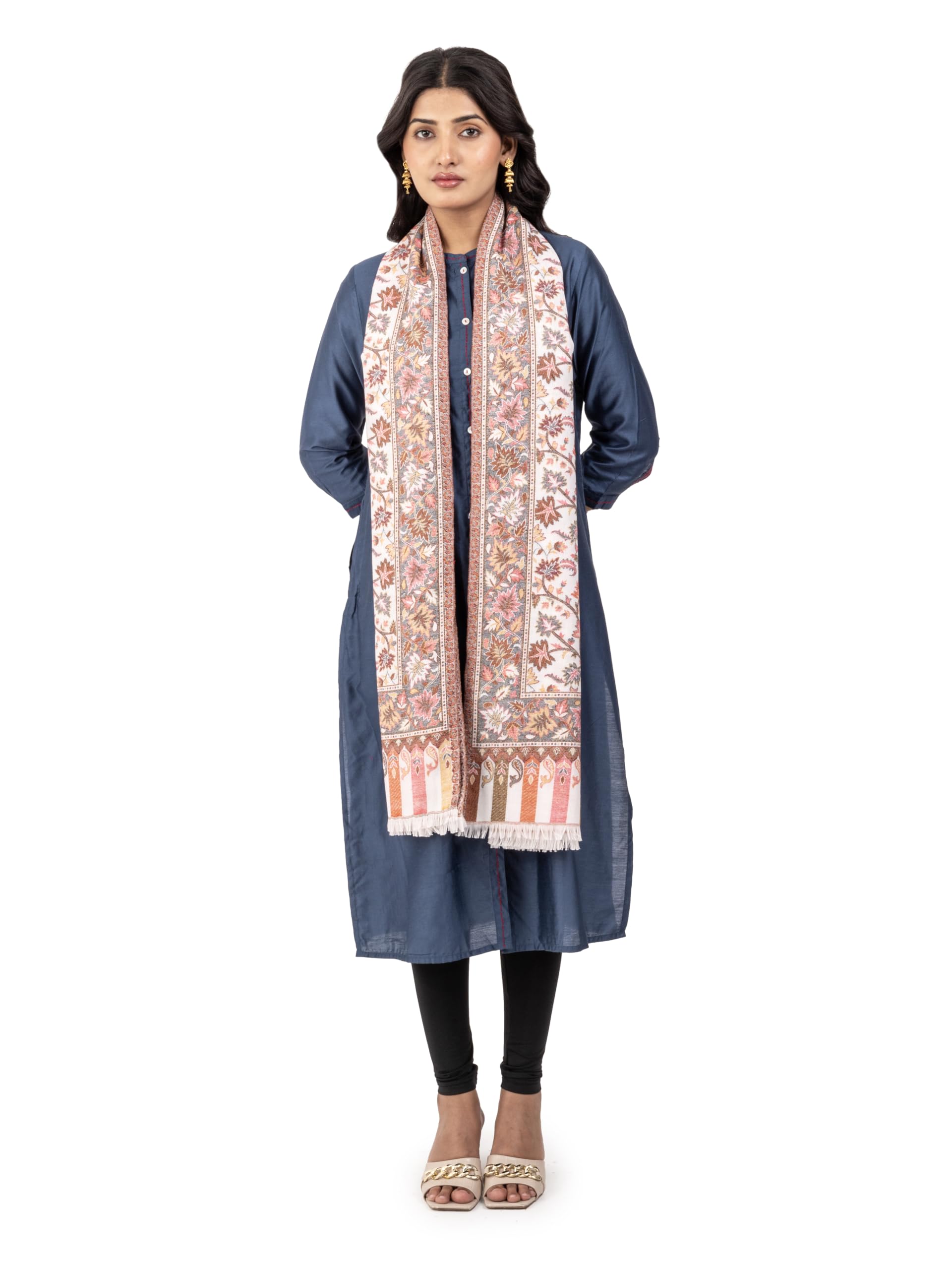 Naureen Women Faux Pashmina Shawl with Floral Artwork, Warm and Soft, 40x80 inch