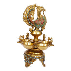 Artvarko Peacock Diya Table Oil Lamp Brass with Inlay Traditional Handmade Lamp for Temples Puja Festival Gifts & Home Décor Height: 12 Inch