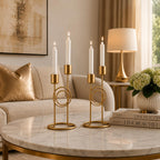 Modern Iron Double Candle Holder Set of 2 – Gold Metal Decorative Candle Stand for Home Decor, Table Centerpiece for Living Room Dining Table Bedroom (6.5 x 3.25 Inches) – Candles are not Included