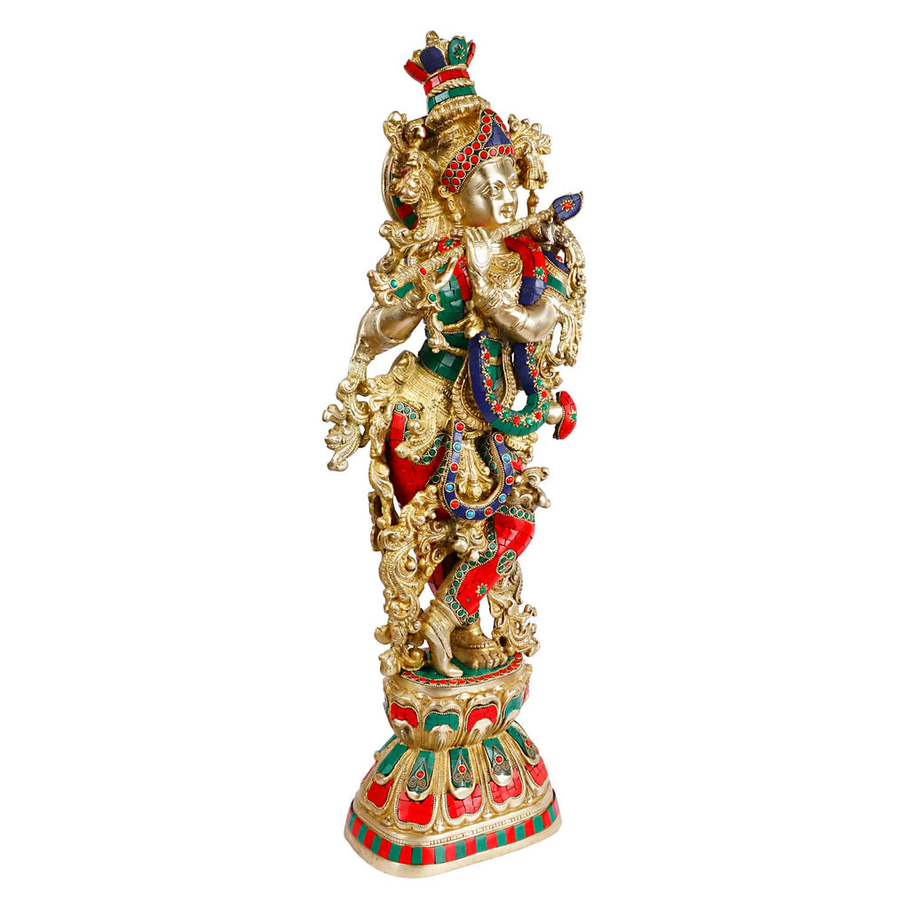 ARTVARKO Big Brass Lord Murli Manohar Krishna Idol Krishan Decorative Showpiece Figurine for Pooja Room & Gift 25 Inch