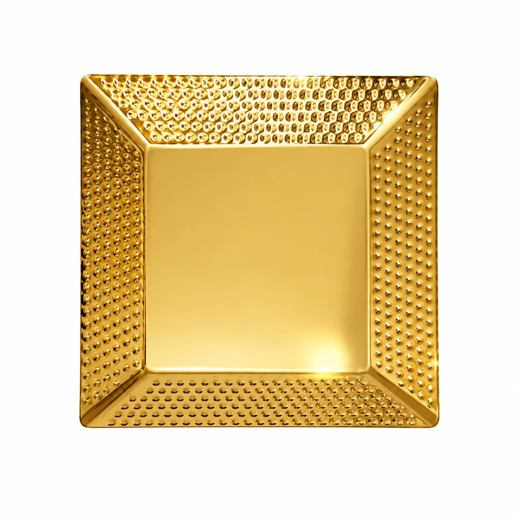 Kruvad Stainless Steel Gold Hammered Decorative Tray for Vanity Perfume Jewelry Makeup Organizer Square Serving Plate for Snacks Dry Fruits Dining Table Dresser Bathroom Counter & Home Decor